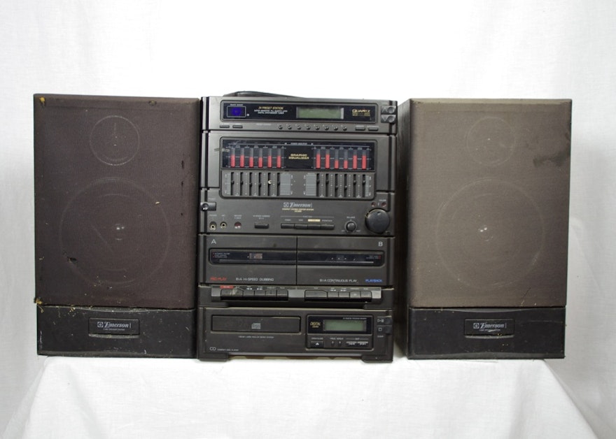 Emerson Compact Stereo System with Two Speakers and One Large Speaker