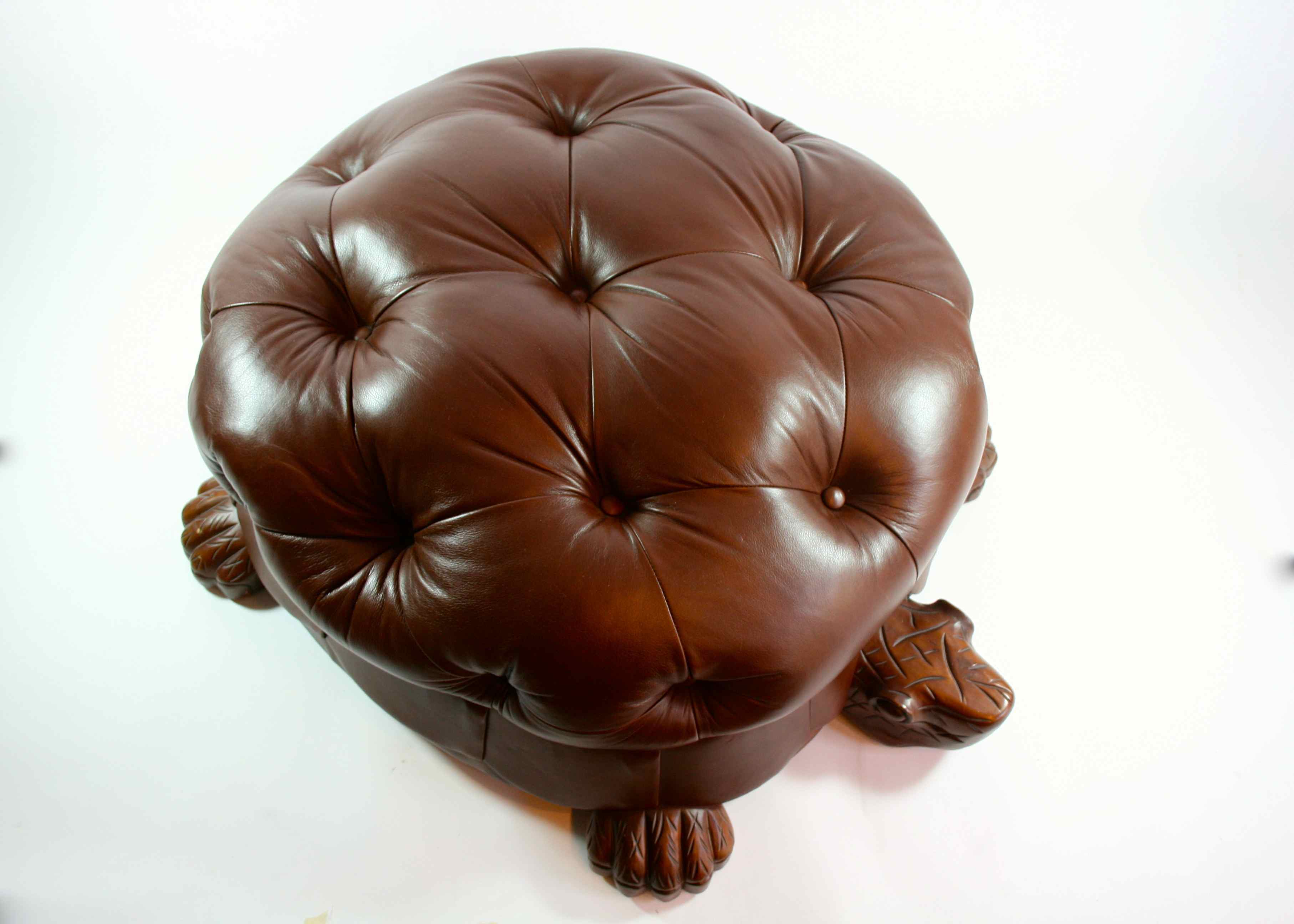 Leather and Mahogany Turtle Ottoman