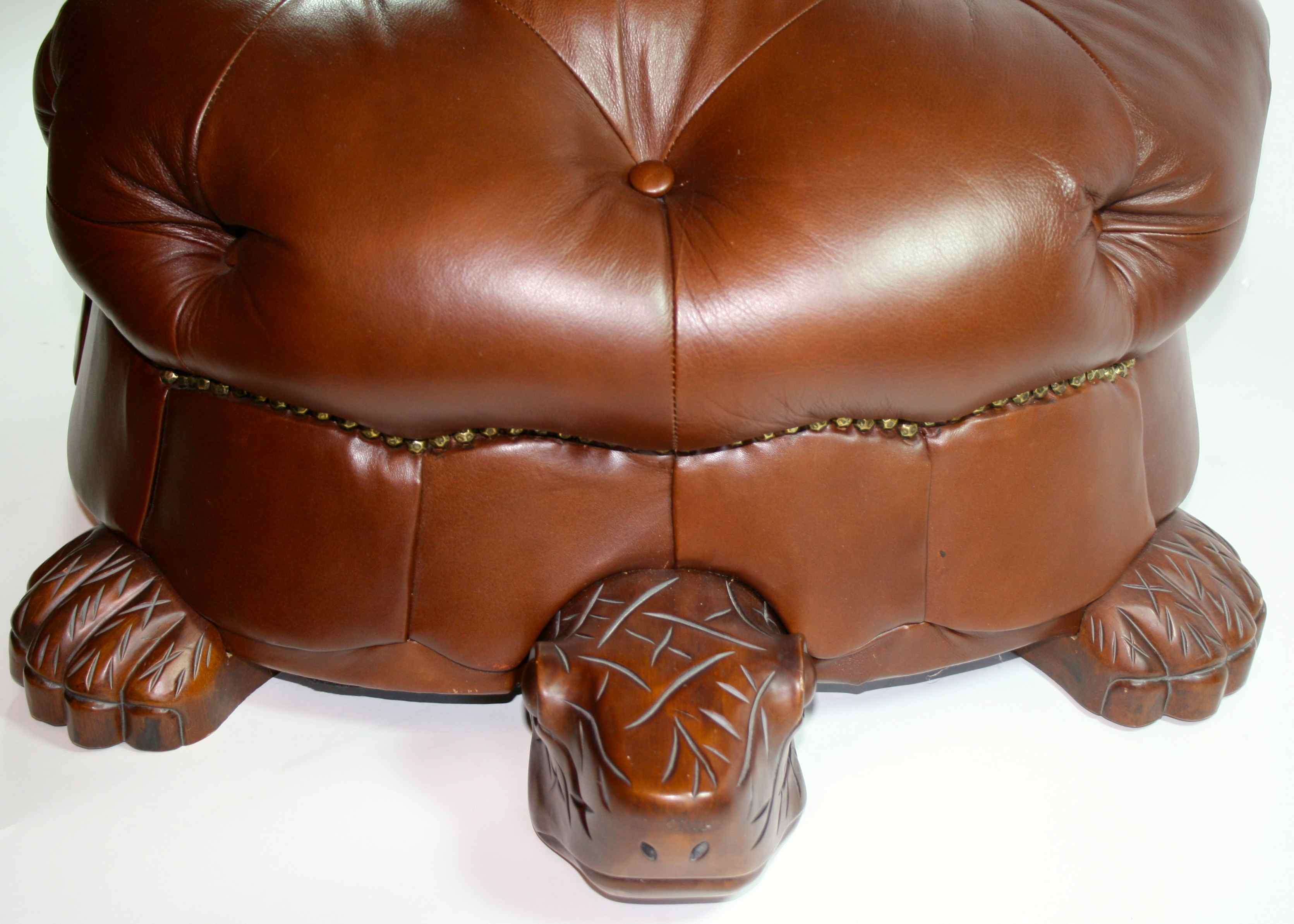 Leather and Mahogany Turtle Ottoman