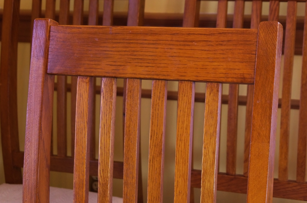 Six Oak Mission - Style Dining Chairs with Upholstered Seats