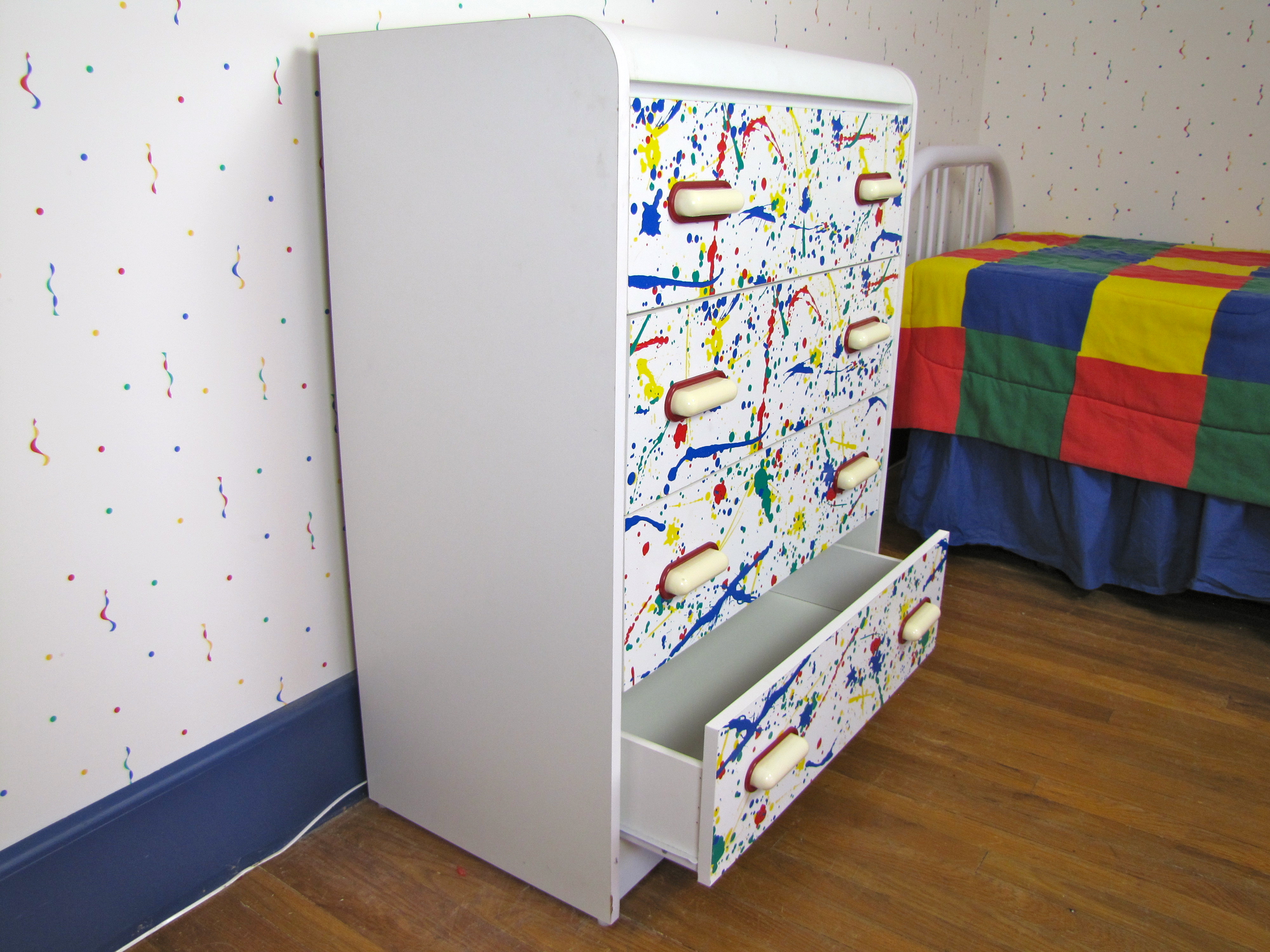 Laminate Paint Splatter Dresser