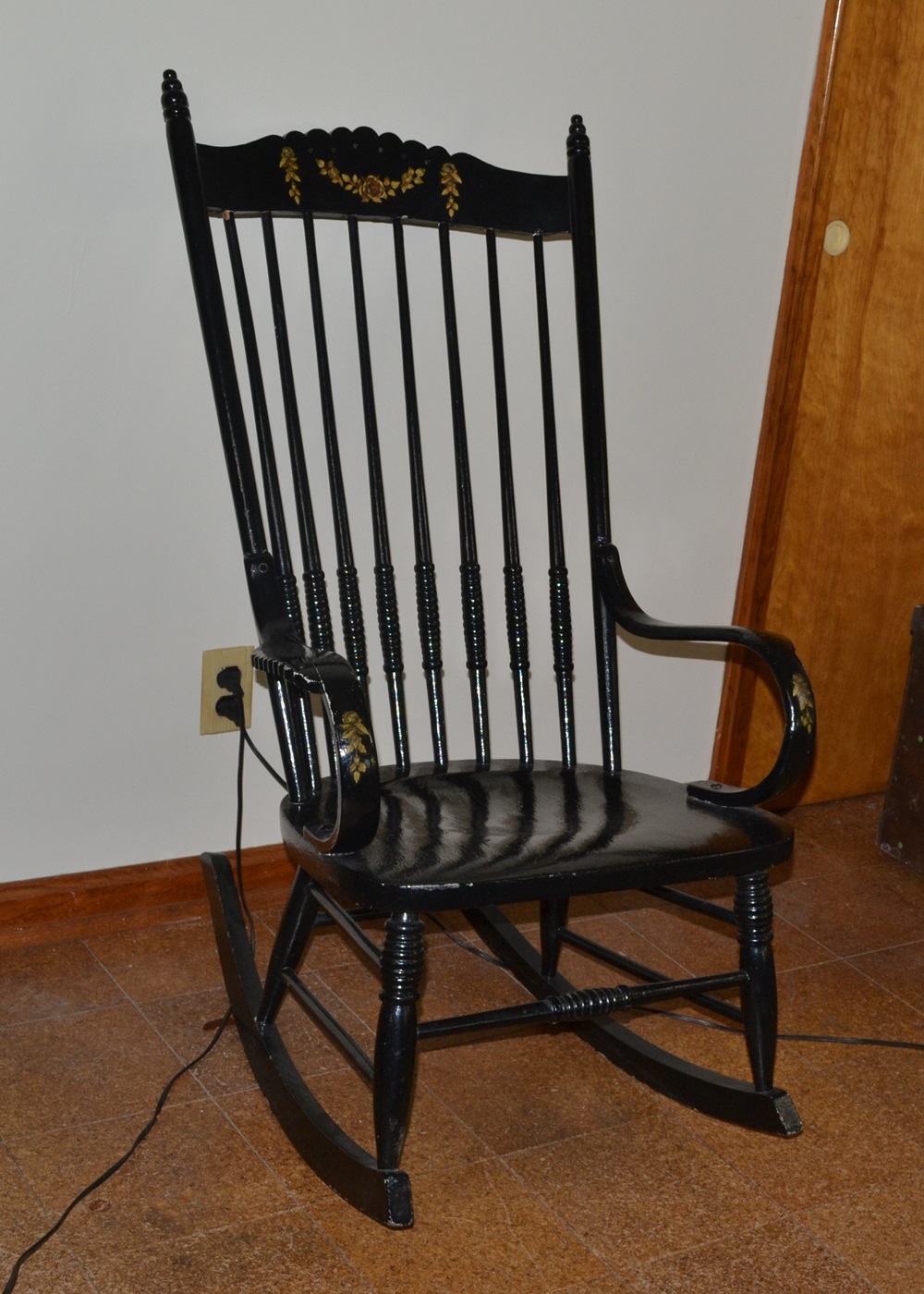 Vintage Tall-Back Painted Rocking Chair