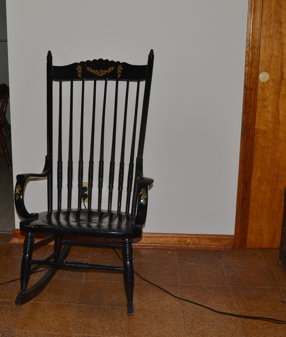 Vintage Tall-Back Painted Rocking Chair