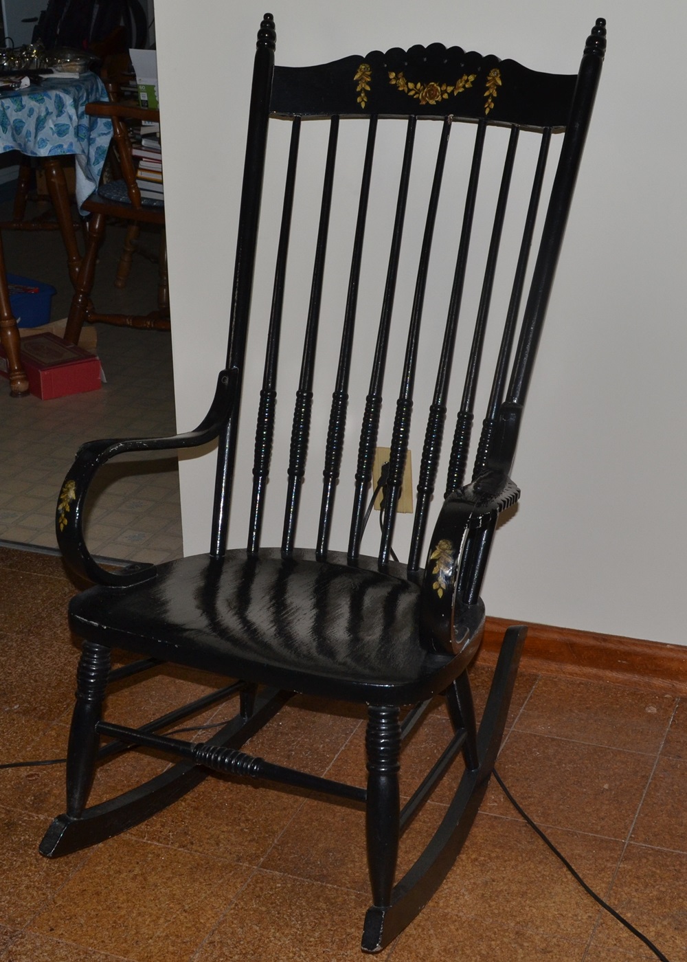 Vintage Tall-Back Painted Rocking Chair