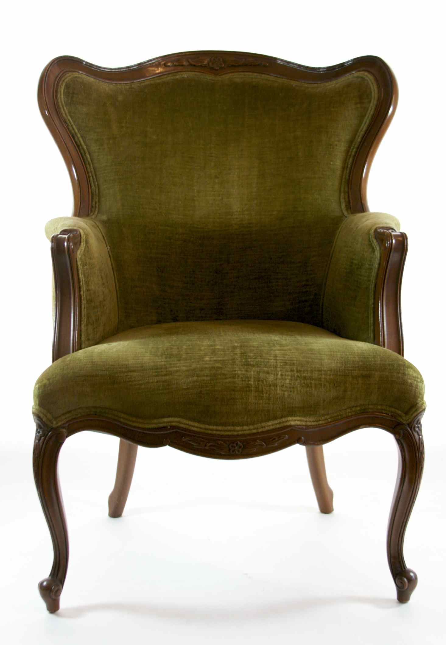 Antique Victorian Green Velvet Armchair