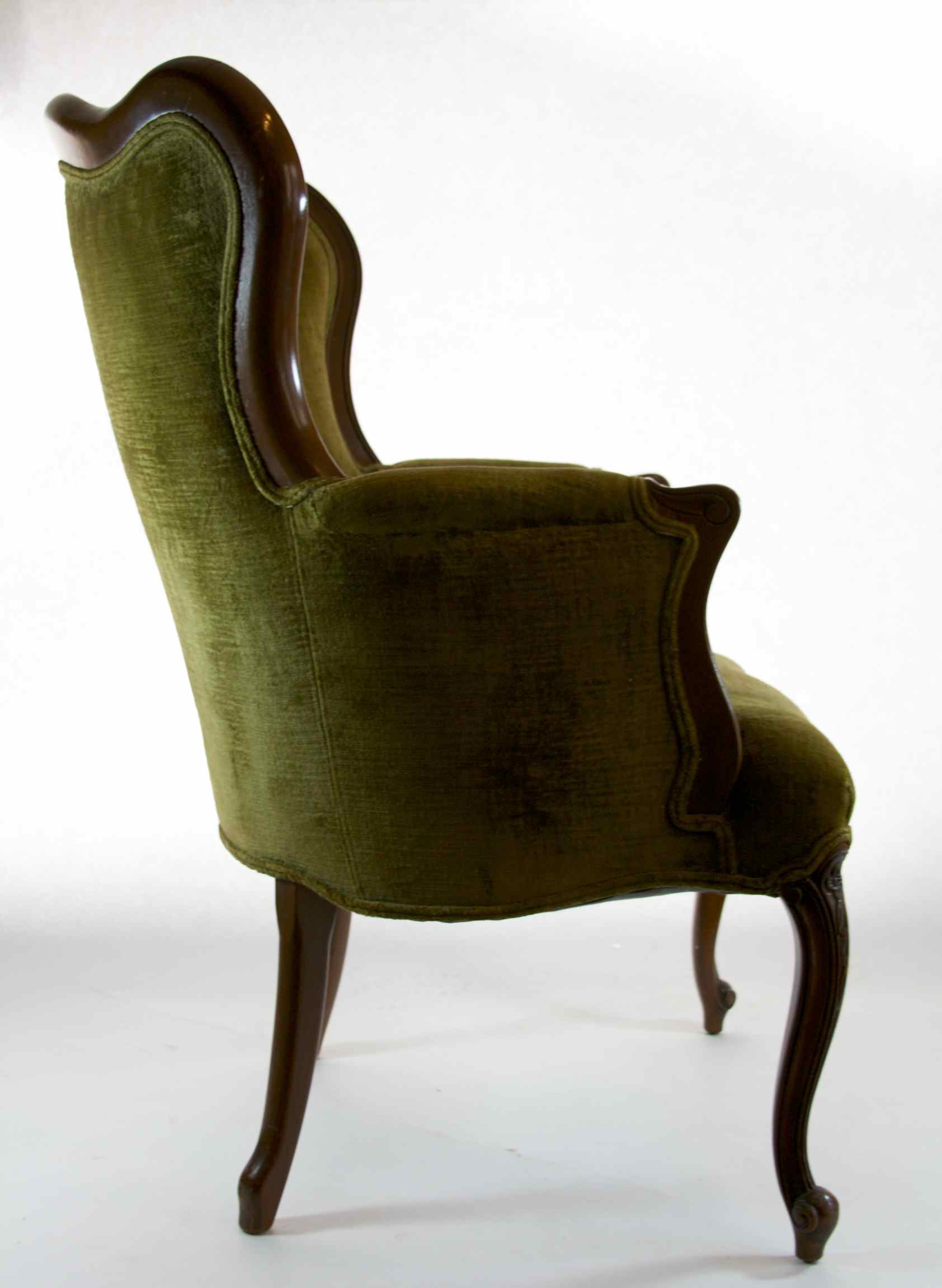 Antique Victorian Green Velvet Armchair