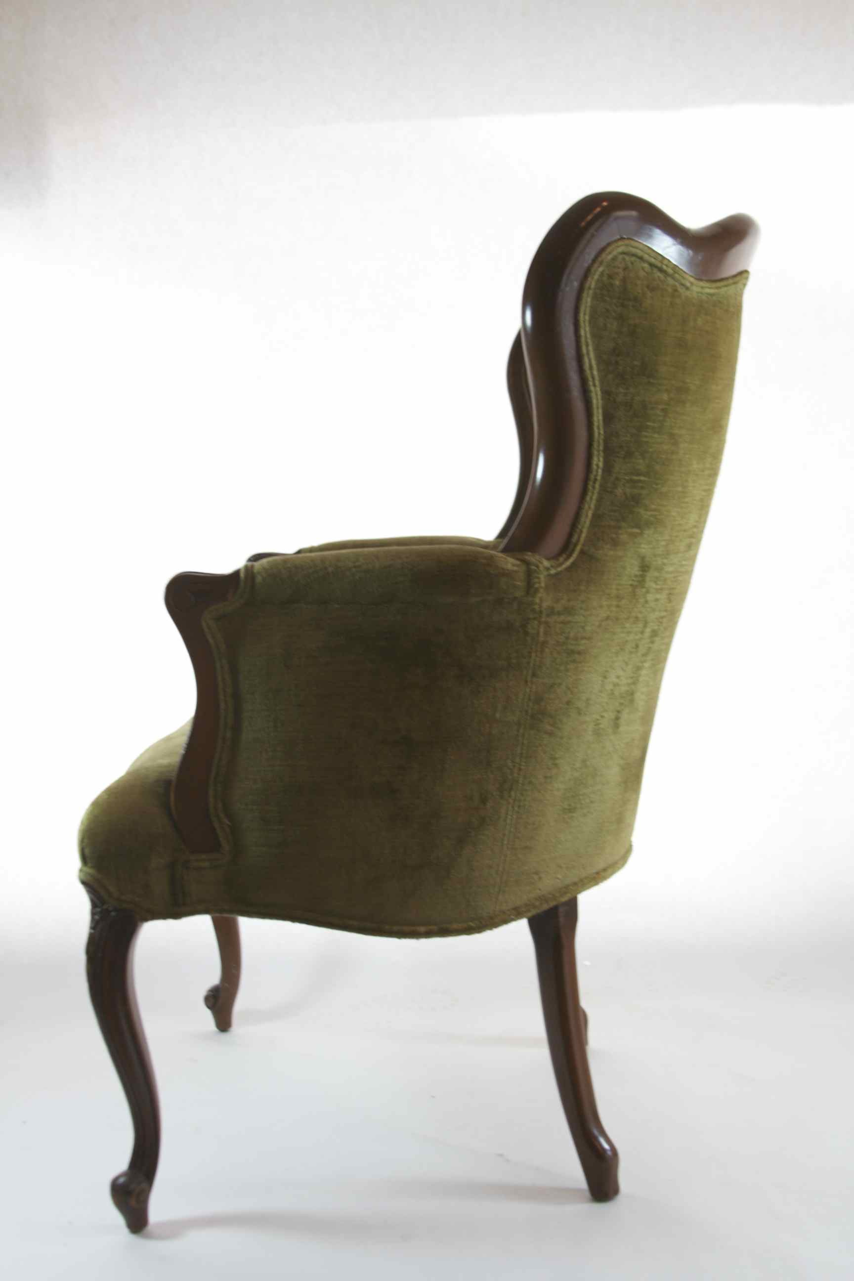 Antique Victorian Green Velvet Armchair