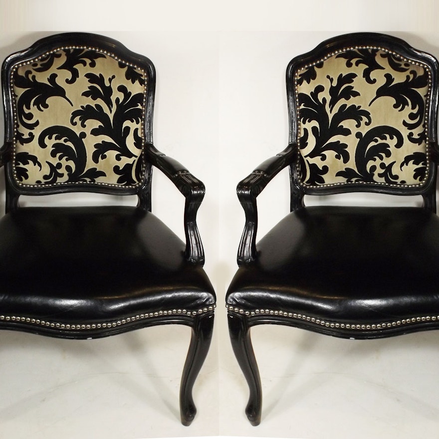 Black Painted Fauteuils in FB Signature Upholstery