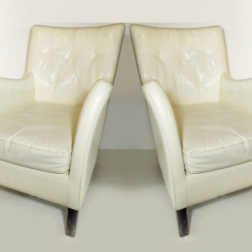 Pair of Mod White Faux Leather Armchairs