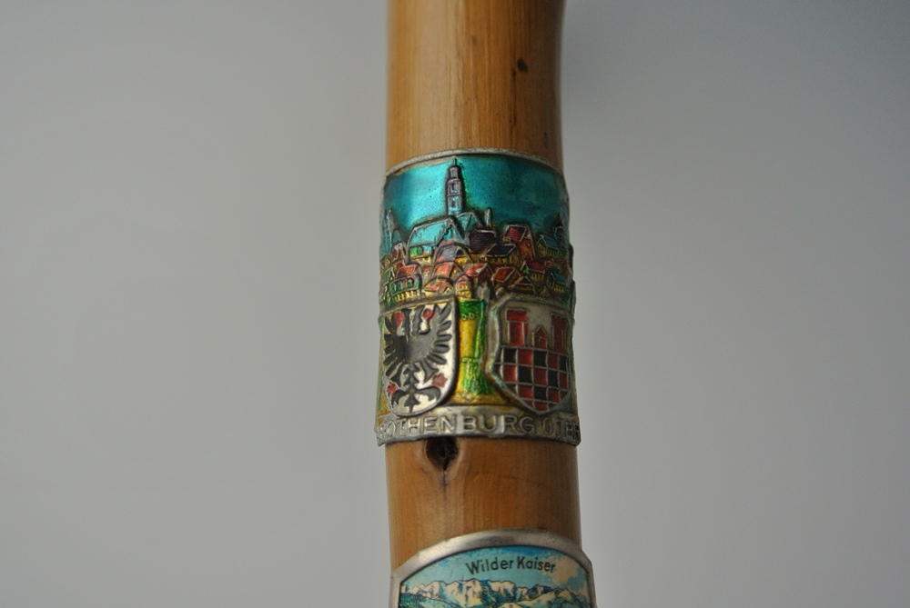 Vintage German Walking Stick with Regional Medallions