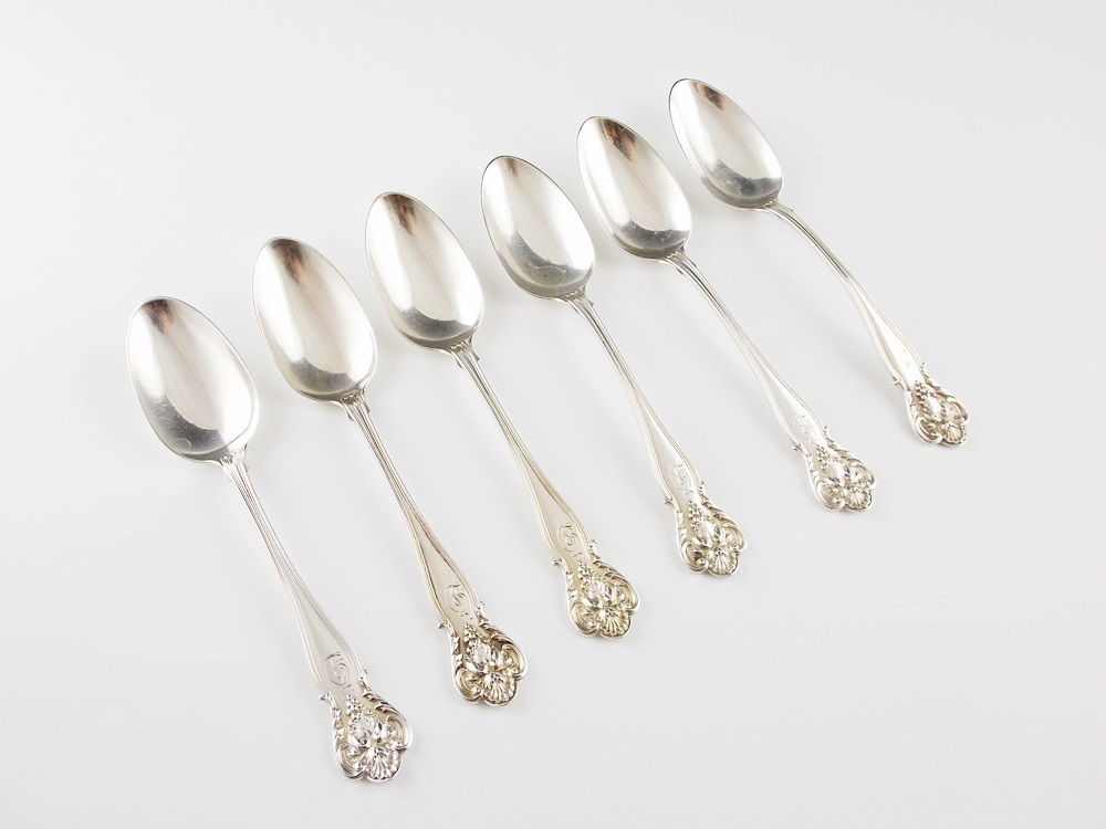 Antique Sterling Silver Teaspoons (6) by Durgin, Pattern "New Vintage"