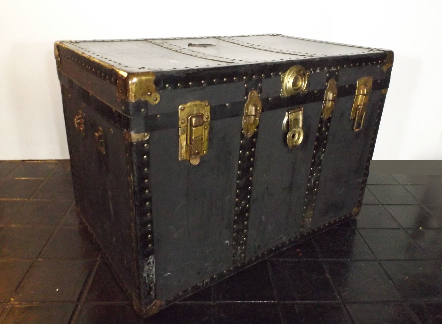 Vintage Black Steamer Trunk