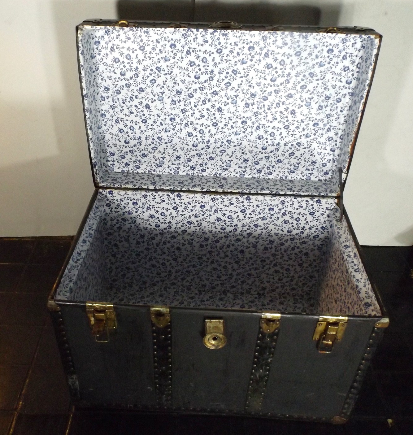Vintage Black Steamer Trunk