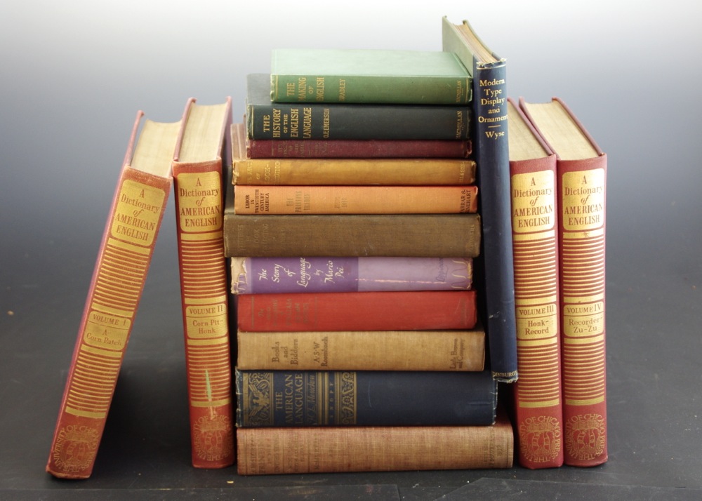 Large Collection of Books on Language, Printing, Bookbinding, and Much More