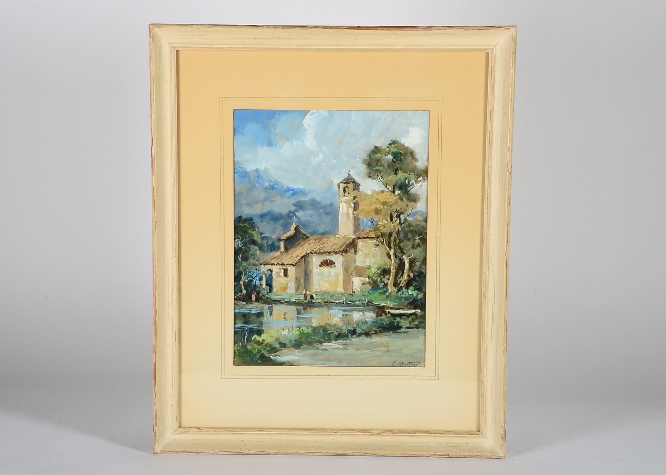 Framed and Signed Original Carlo Montesi Watercolor on Paper Painting