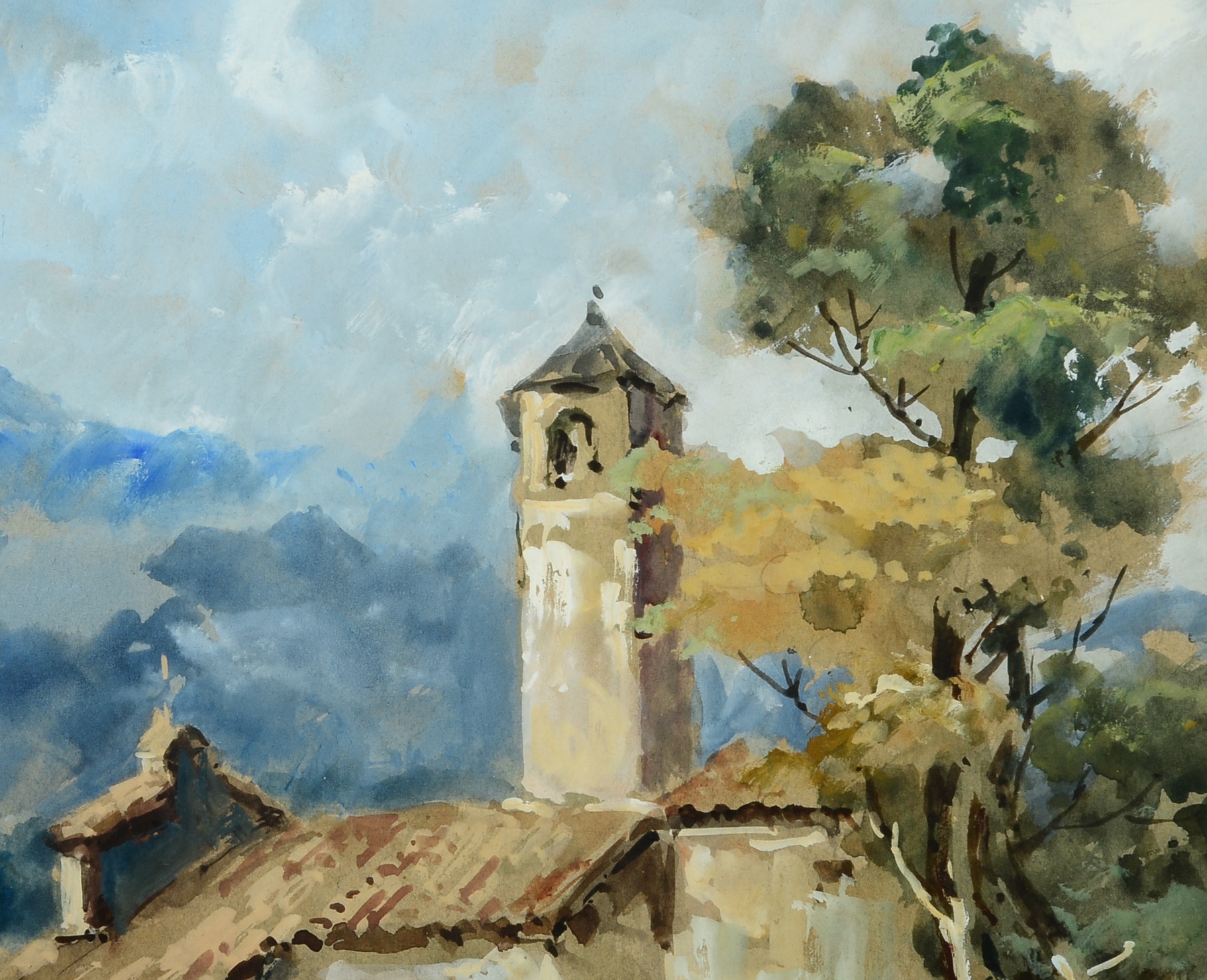 Framed and Signed Original Carlo Montesi Watercolor on Paper Painting