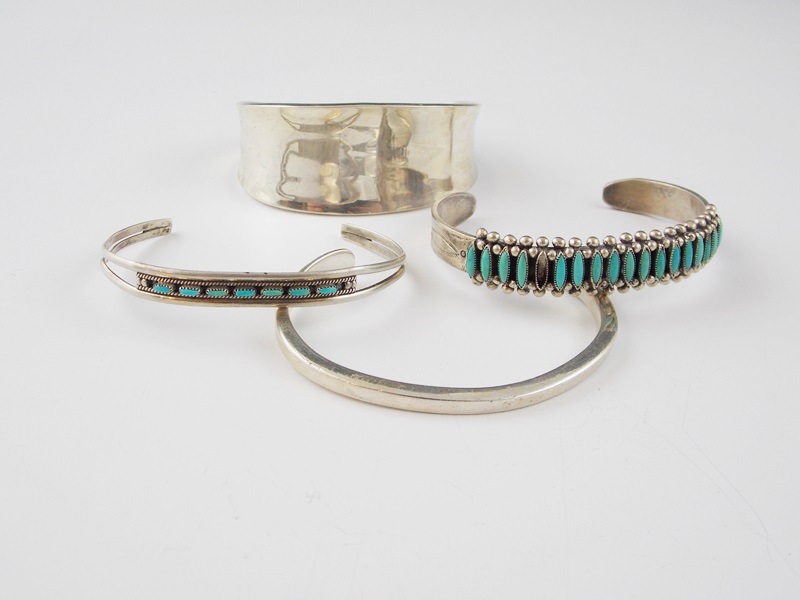 Vintage Zuni Sterling Silver Bracelets and Two Sterling Cuff Bracelets to Stack