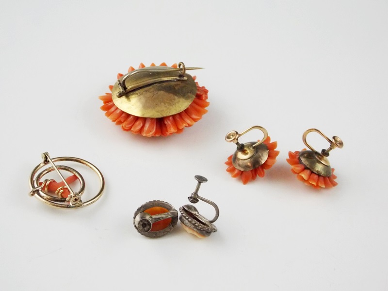 Vintage Cameo Earrings and Carved Coral Jewelry