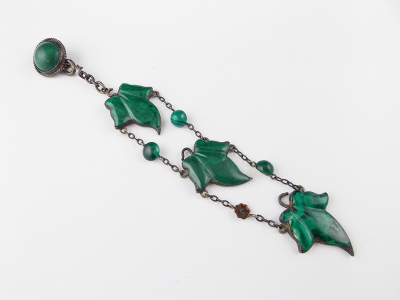 A Vintage Malachite Leaf Pin