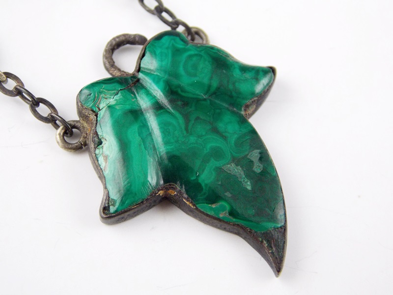 A Vintage Malachite Leaf Pin