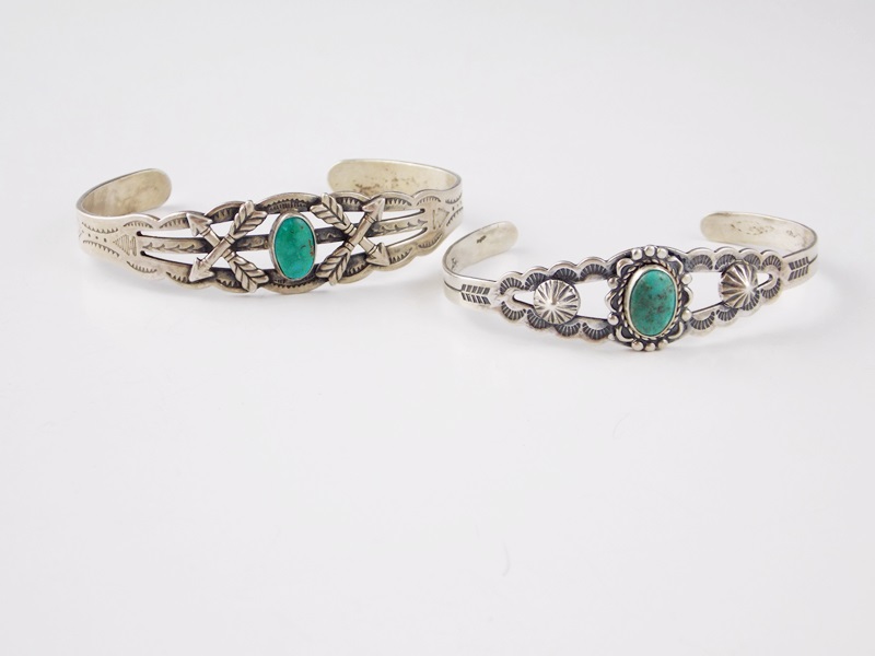 Two Vintage Native American Sterling and Turquoise Bracelets
