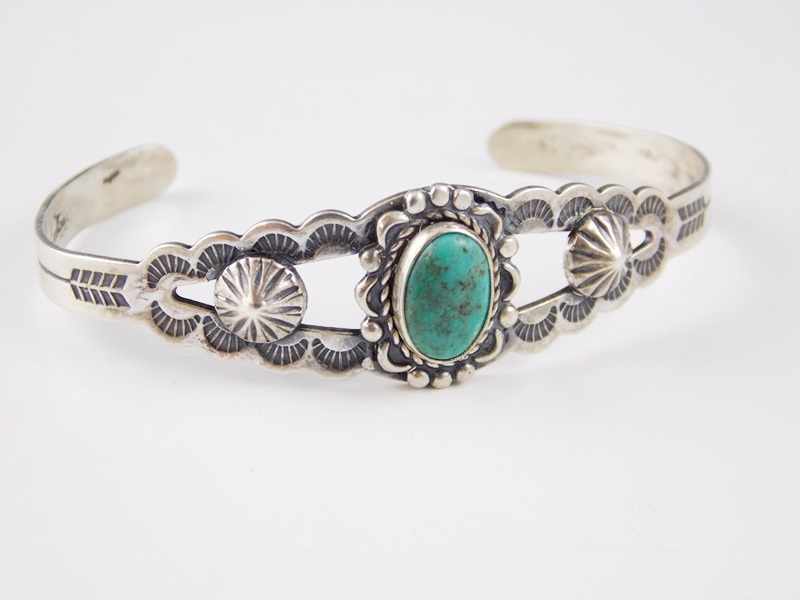 Two Vintage Native American Sterling and Turquoise Bracelets