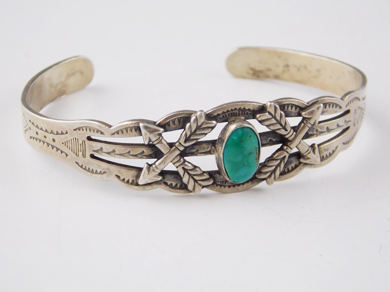Two Vintage Native American Sterling and Turquoise Bracelets