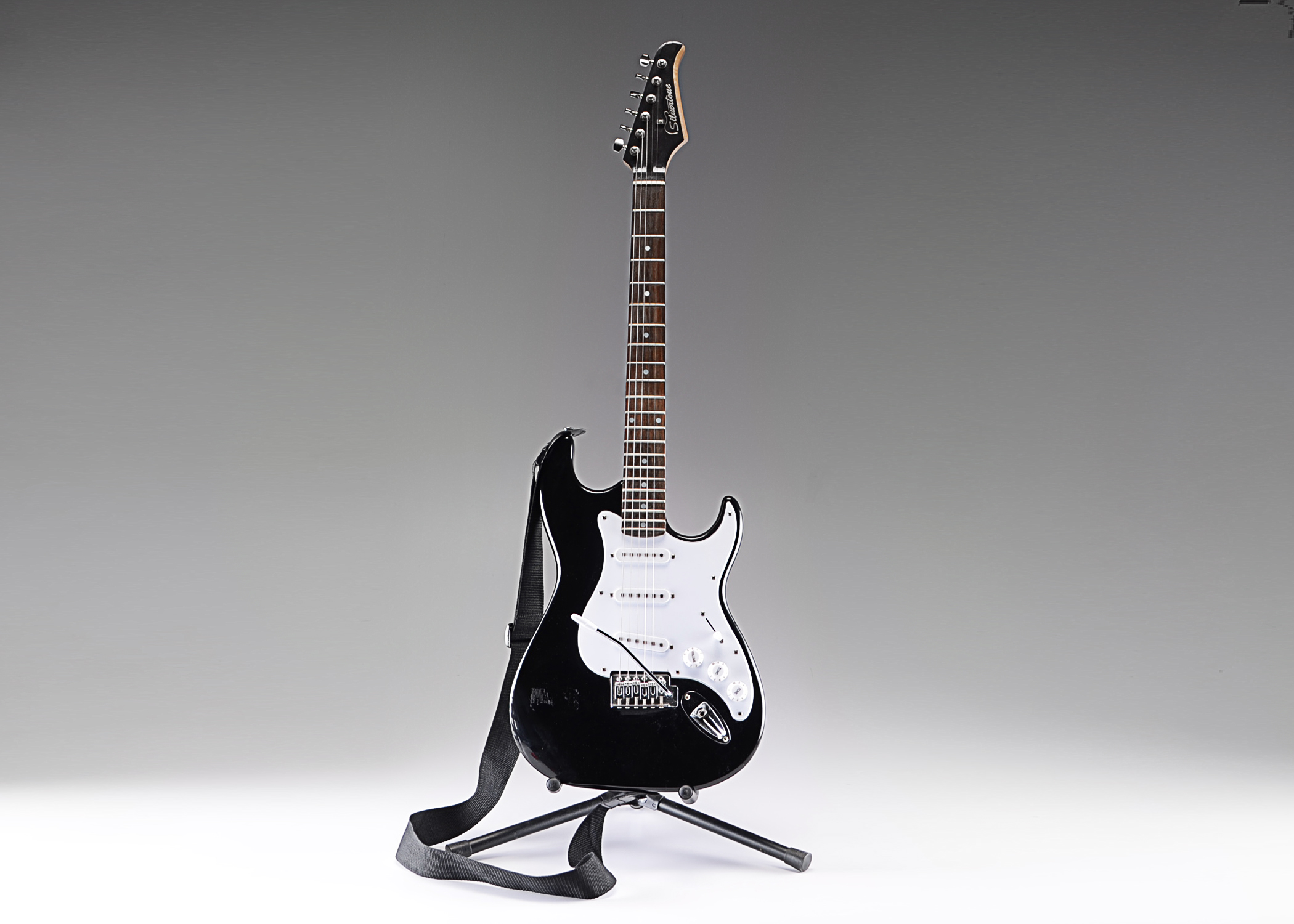 Black Silvertone Strat Style Electric Guitar