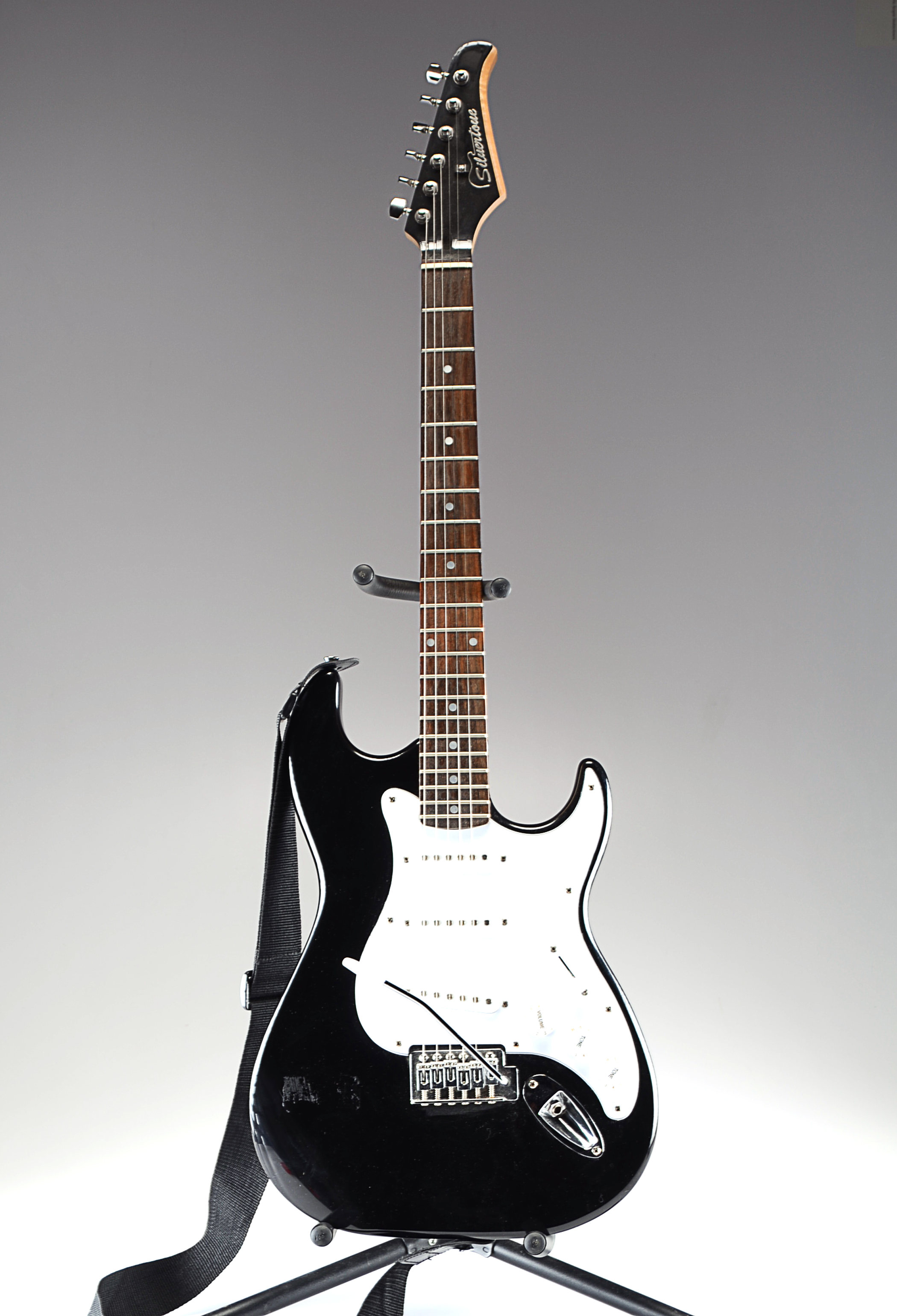 Black Silvertone Strat Style Electric Guitar