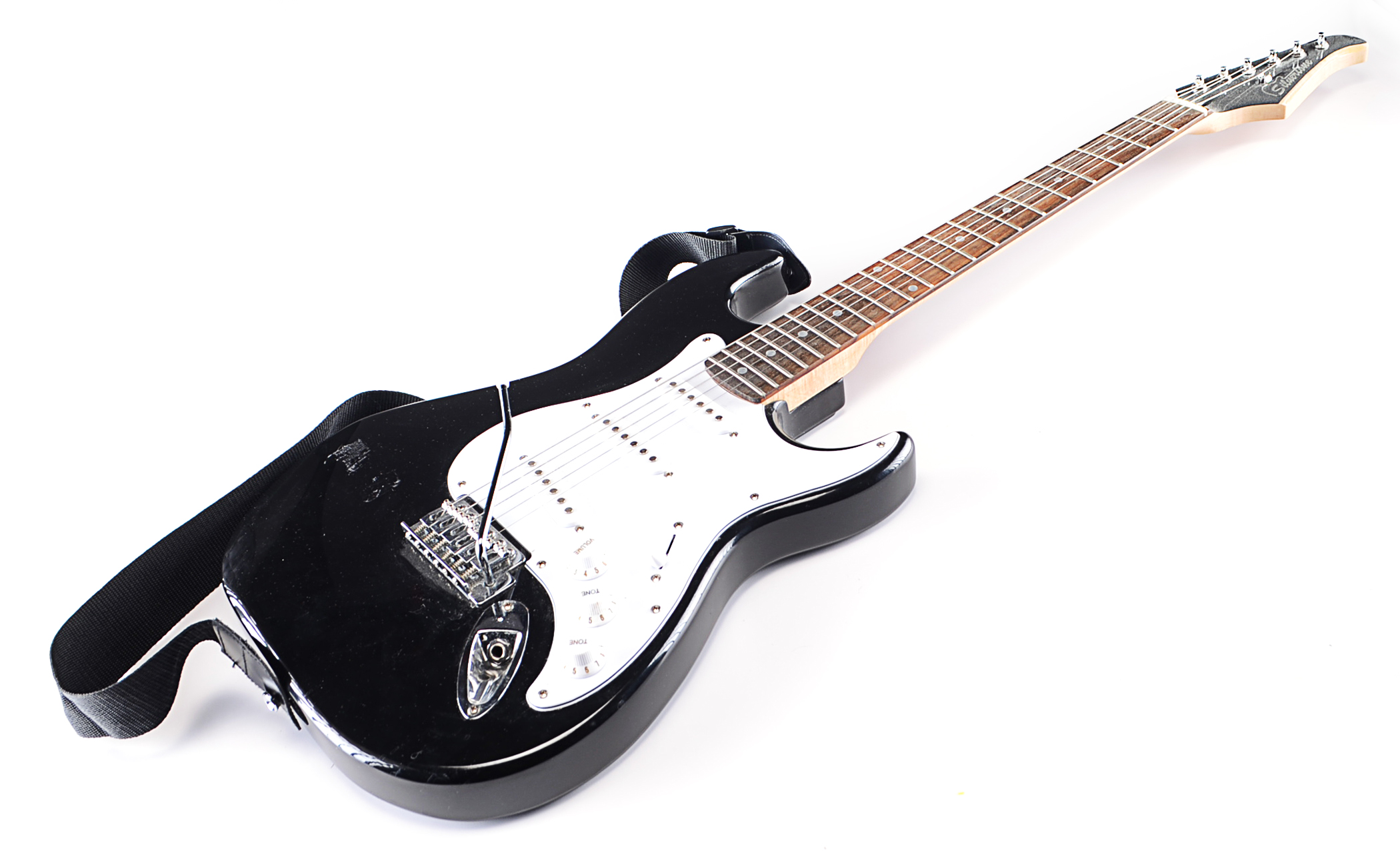 Black Silvertone Strat Style Electric Guitar