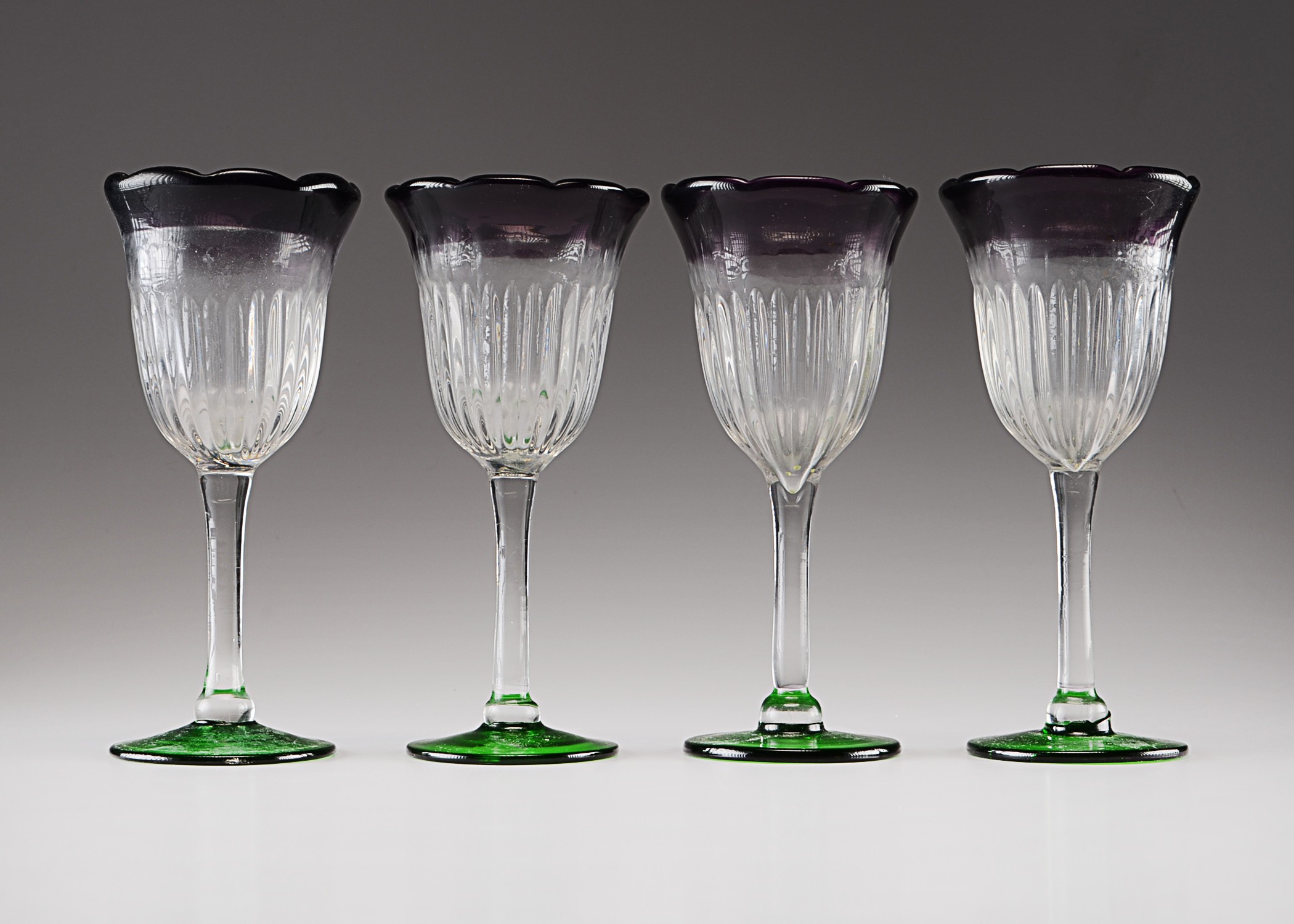 Four Flower Design Wine Glasses