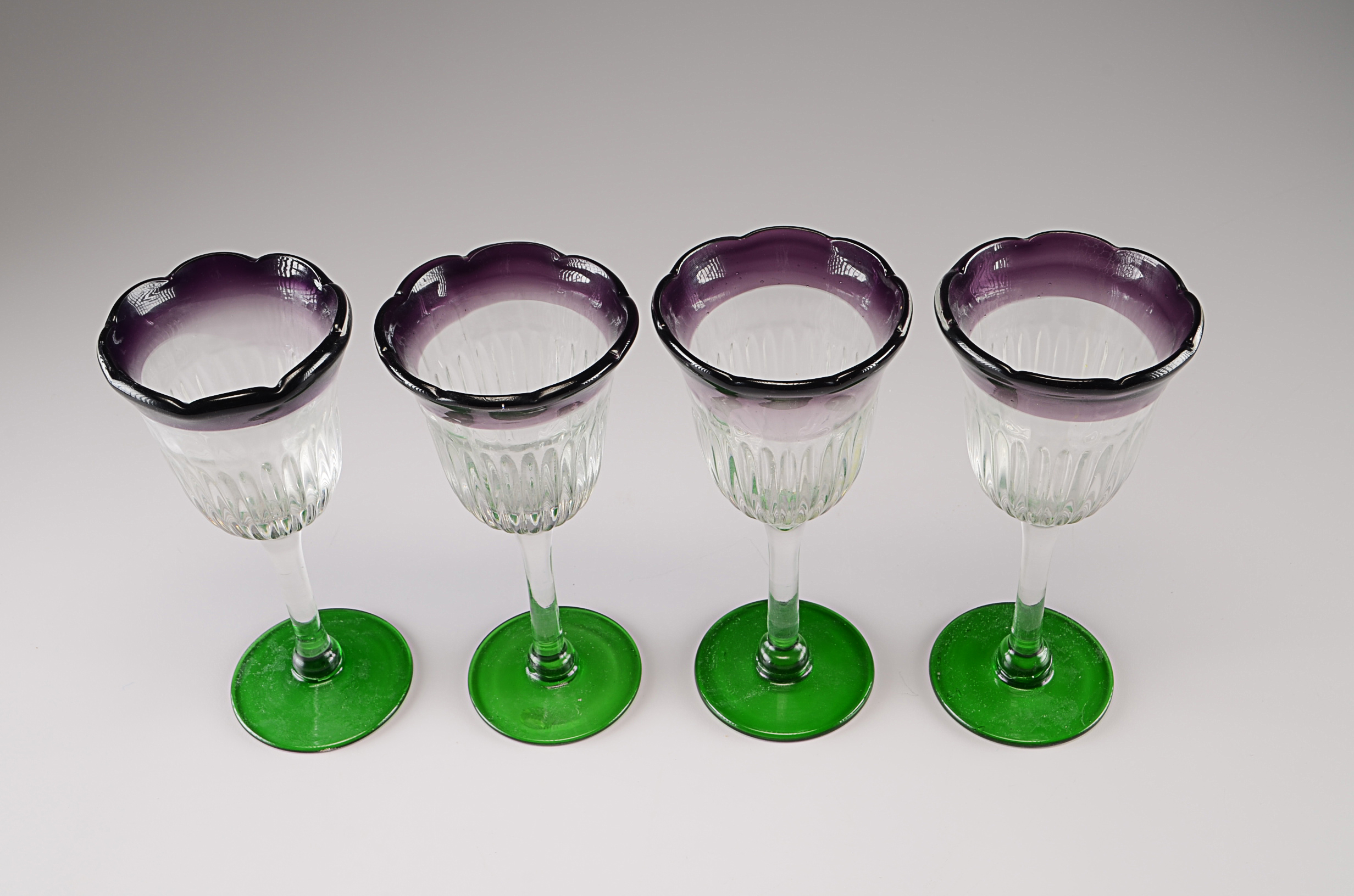 Four Flower Design Wine Glasses