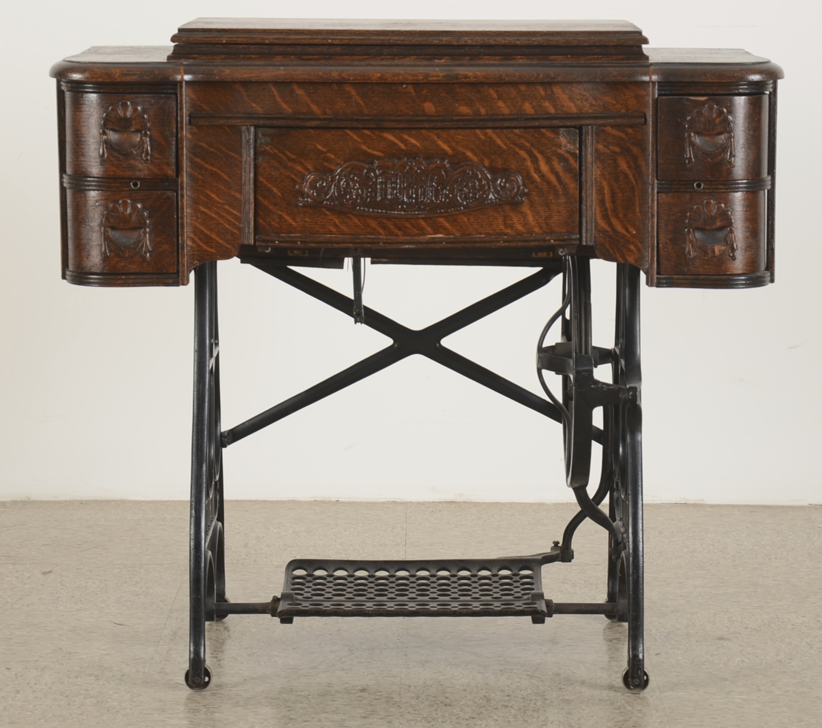 Vintage White Sewing Machine in Stand