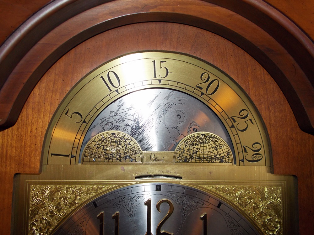 A Colonial Of Zeeland Grandfather Clock with Brass Face and Moon Dial