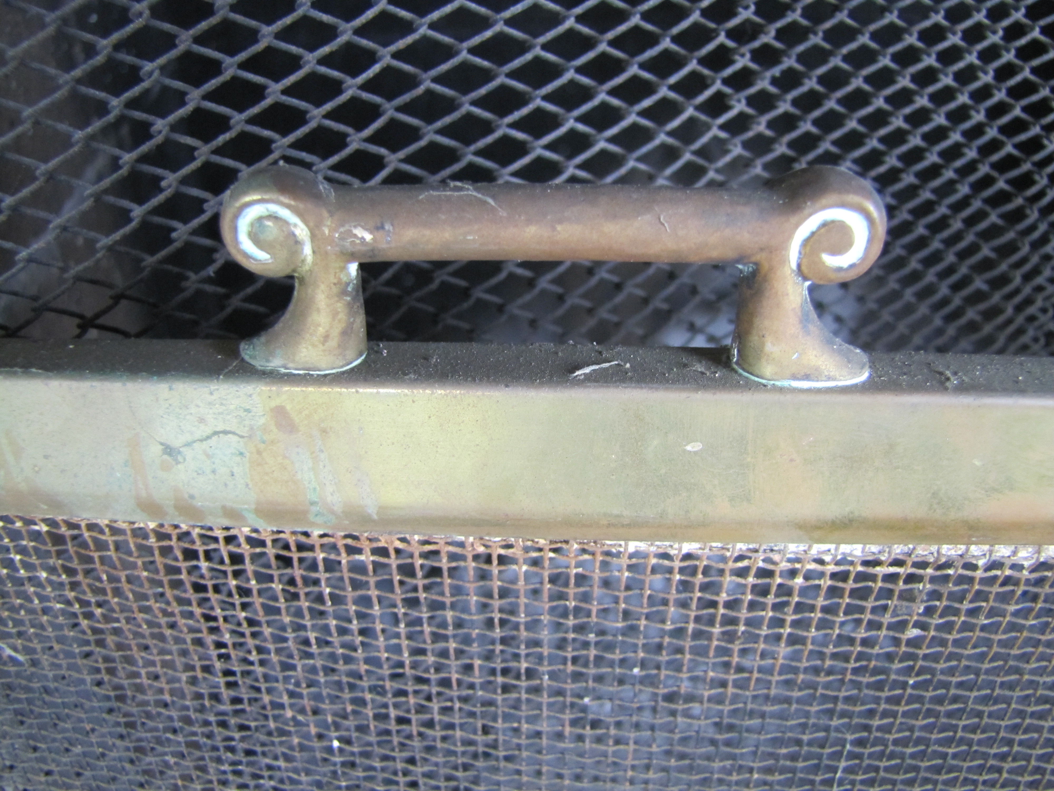 Antique Brass Fireplace Andirons And Folding Screen