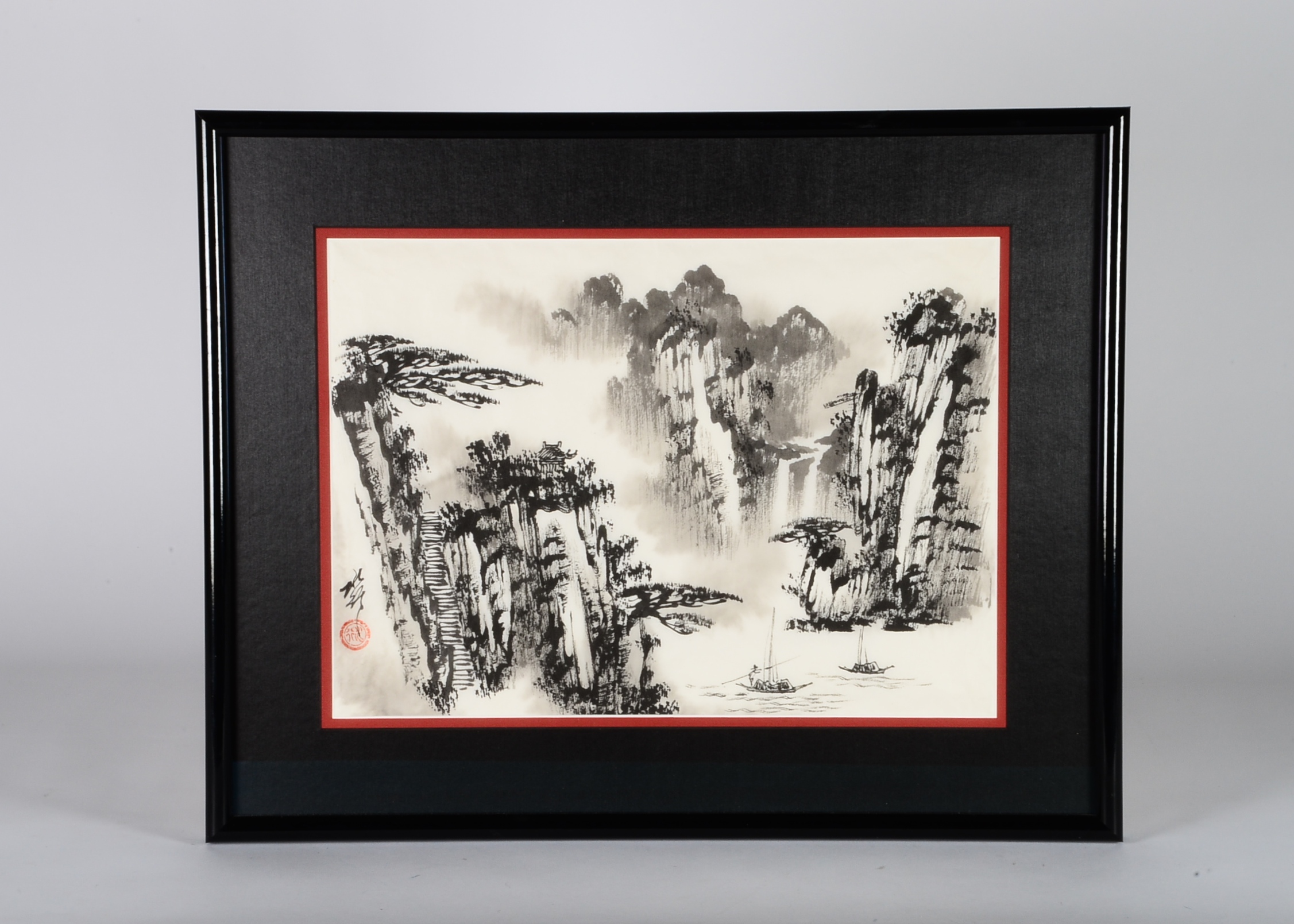 Framed Sumi-e Landscape Painting
