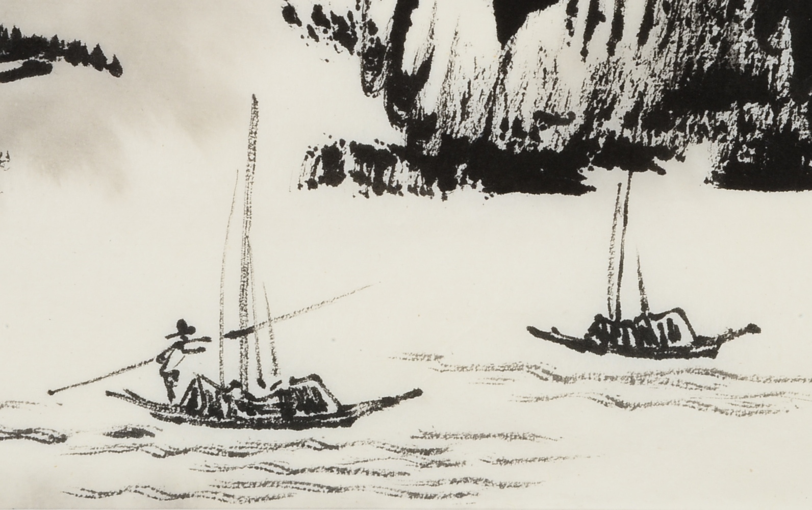 Framed Sumi-e Landscape Painting