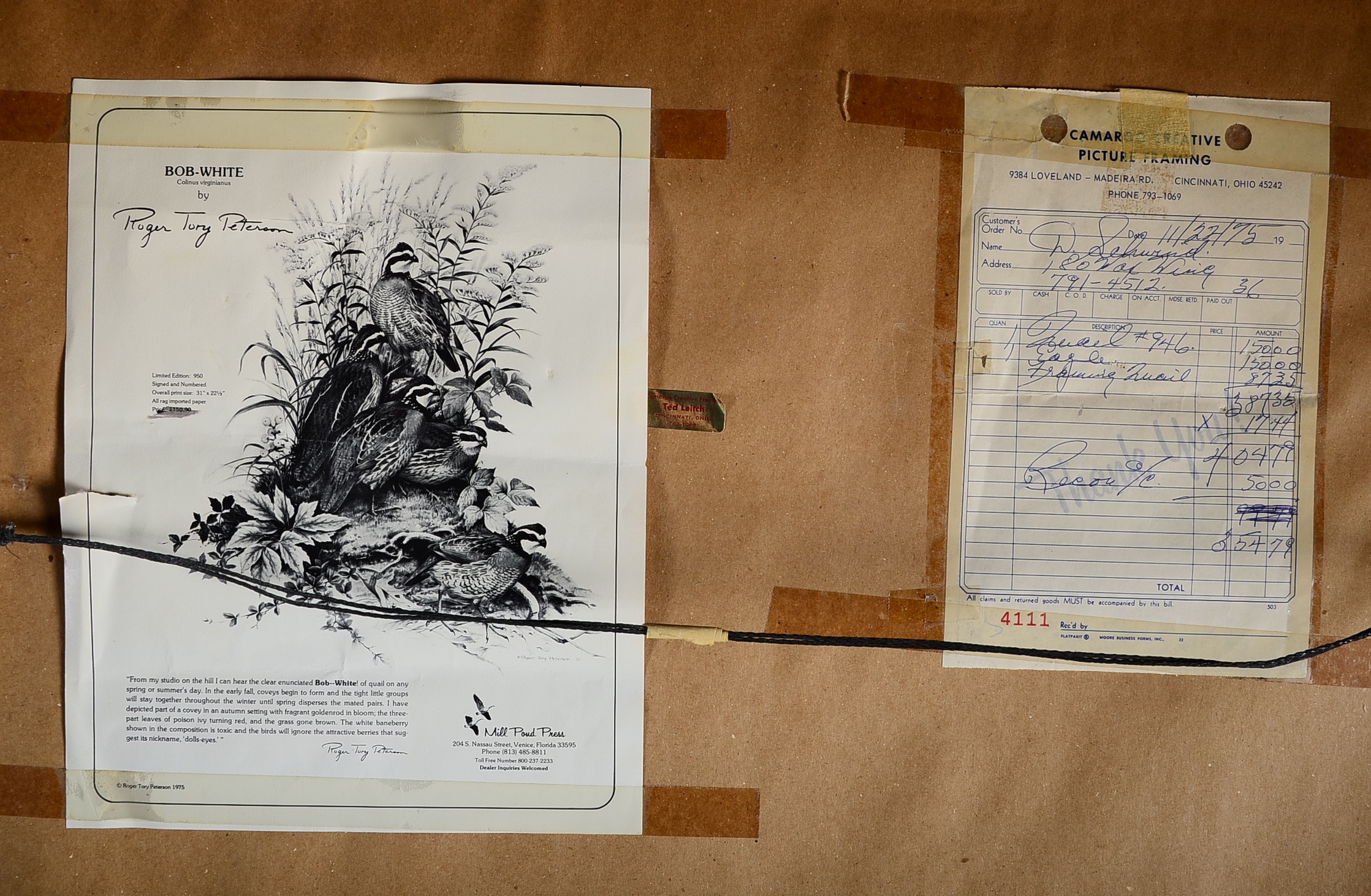 Pencil Signed and Numbered Roger Tory Peterson Print Titled "Bob-White"