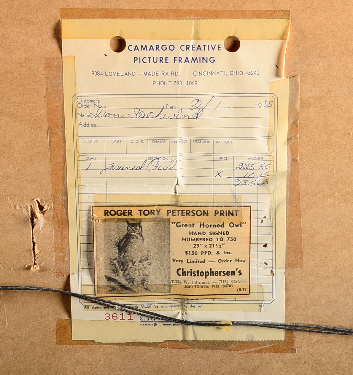 Pencil Signed and Numbered Roger Tory Peterson Print Titled "Great Horned Owl"