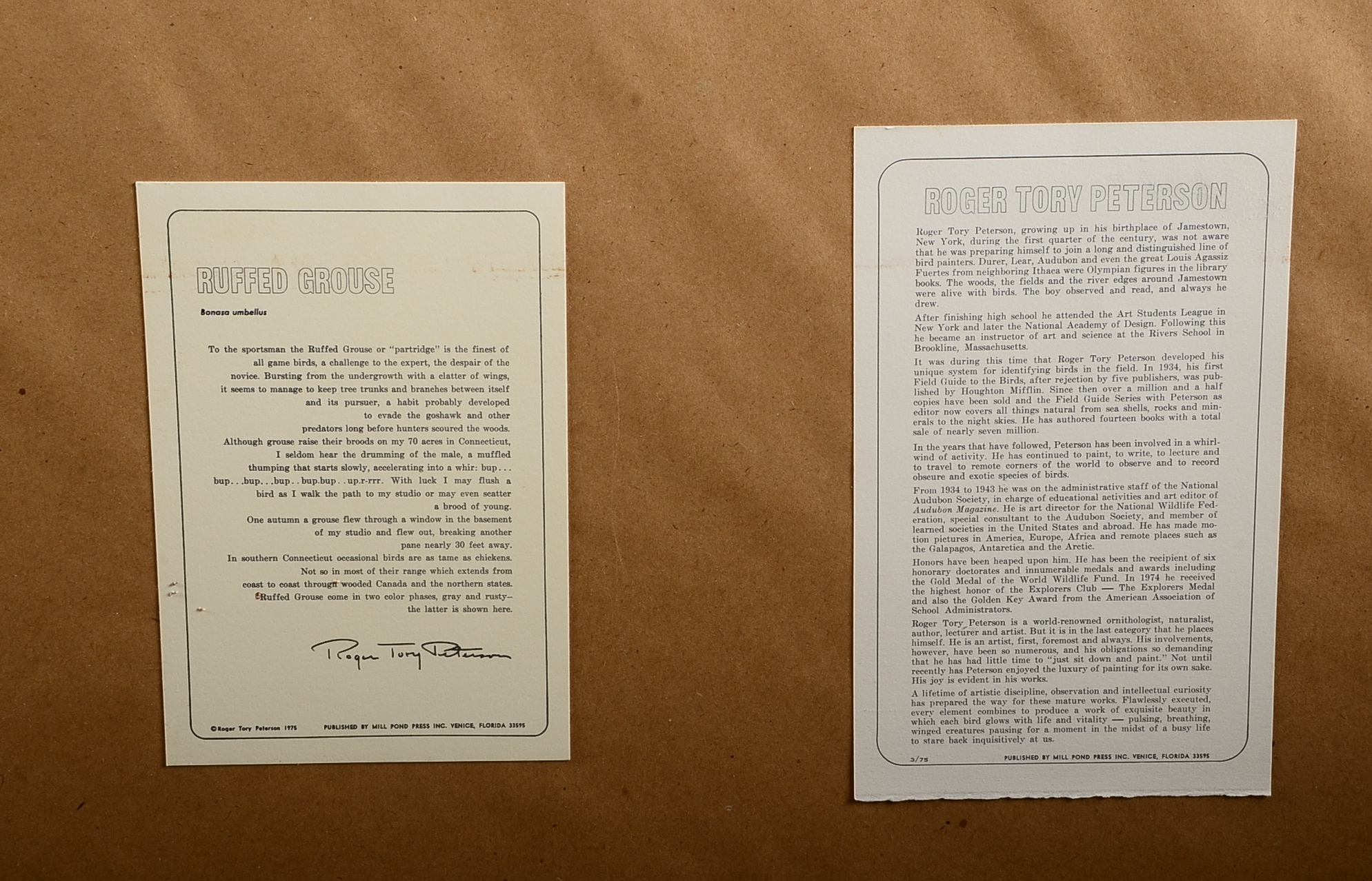 Pencil Signed and Numbered Roger Tory Peterson Print, Titled "Ruffed Grouse"