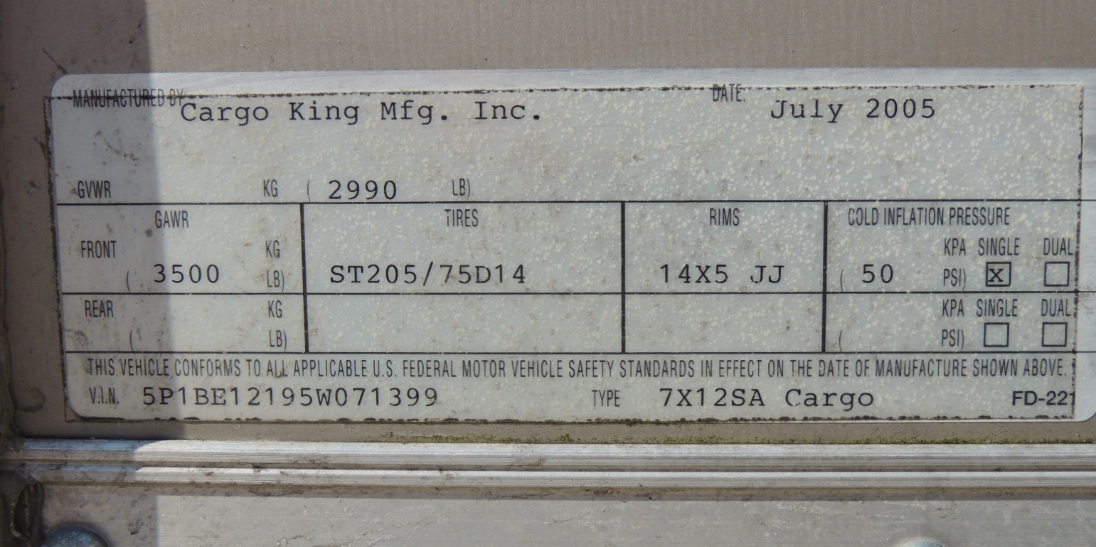 Cargo King 7 x 12 Foot Single Axle Enclosed Cargo Trailer