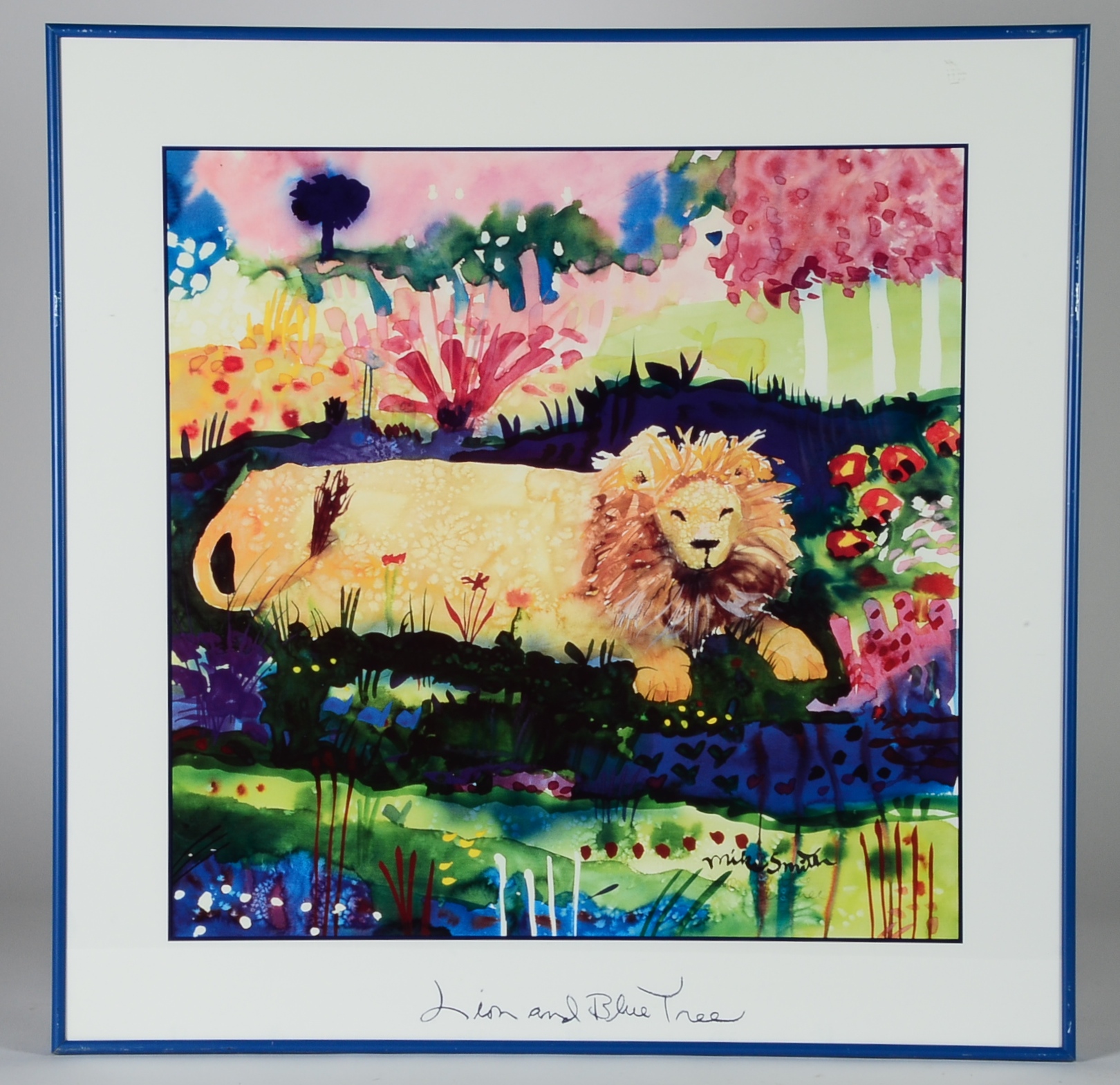 Framed Mike Smith Lion and Giraffe LIthograph