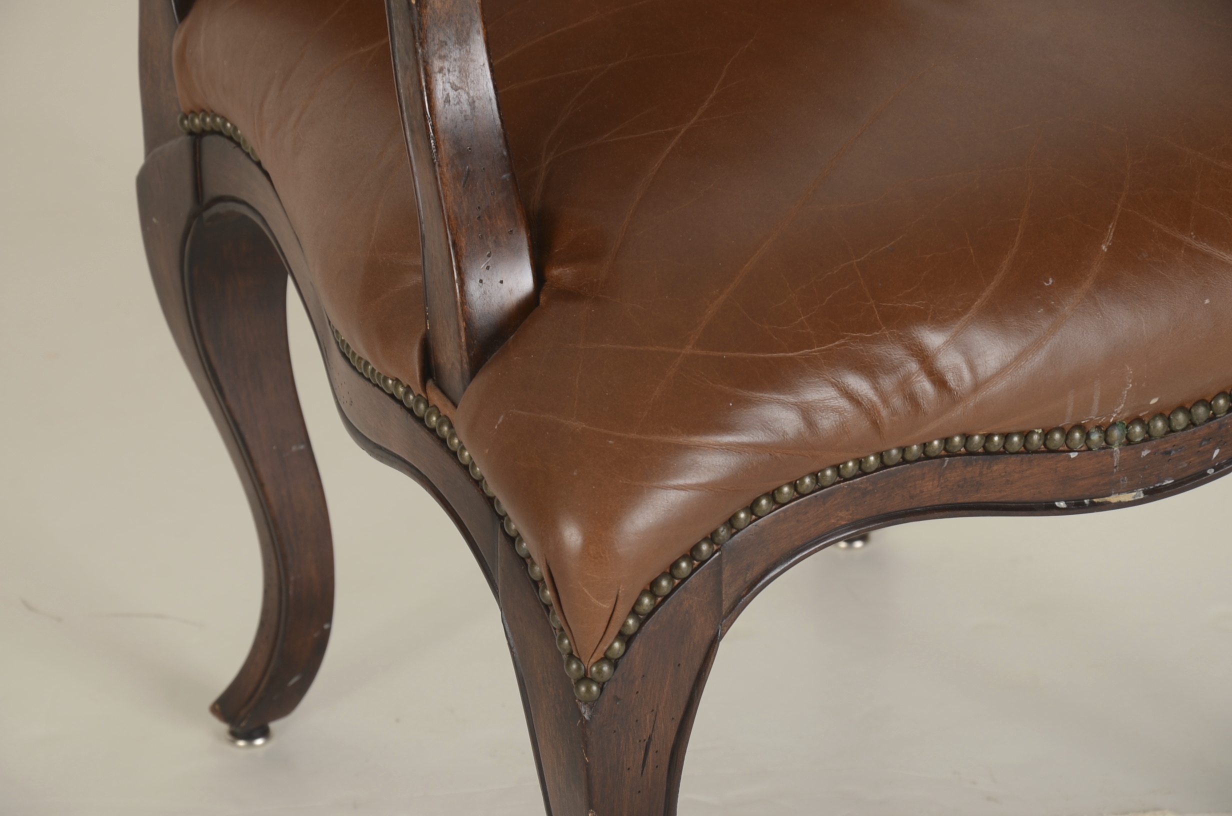Pair of Vanguard Furniture Leather Couture Provincial Style Fauteuil Chairs