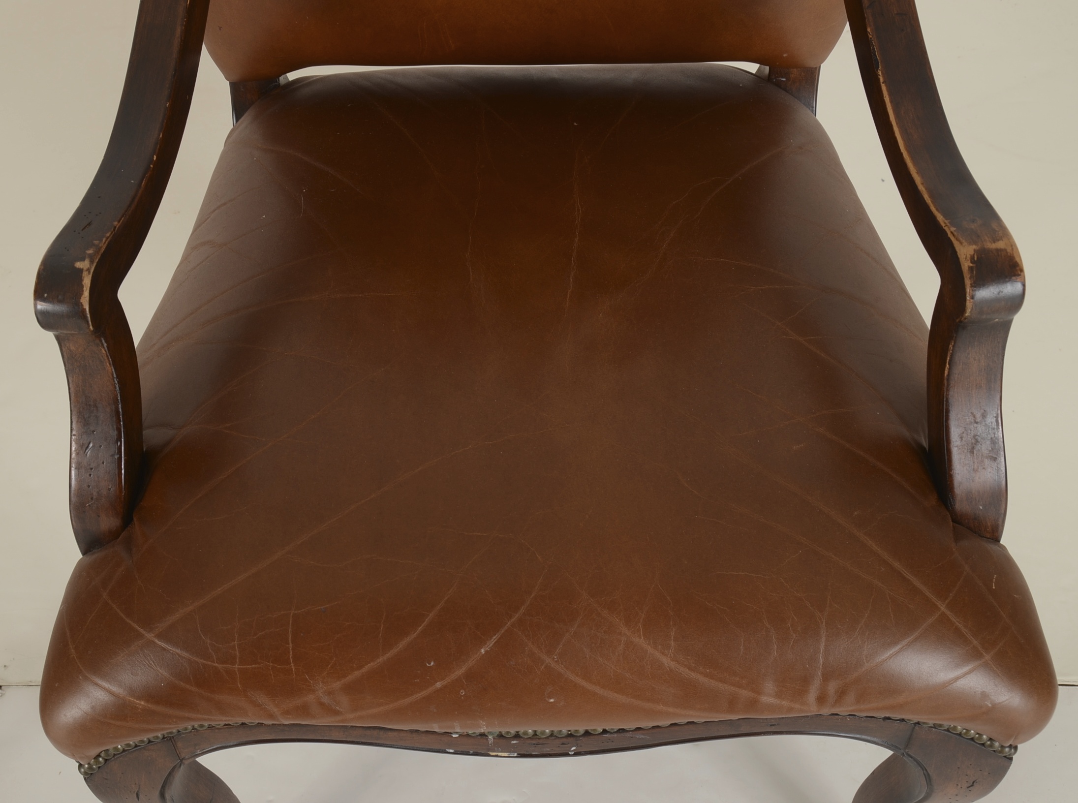 Pair of Vanguard Furniture Leather Couture Provincial Style Fauteuil Chairs