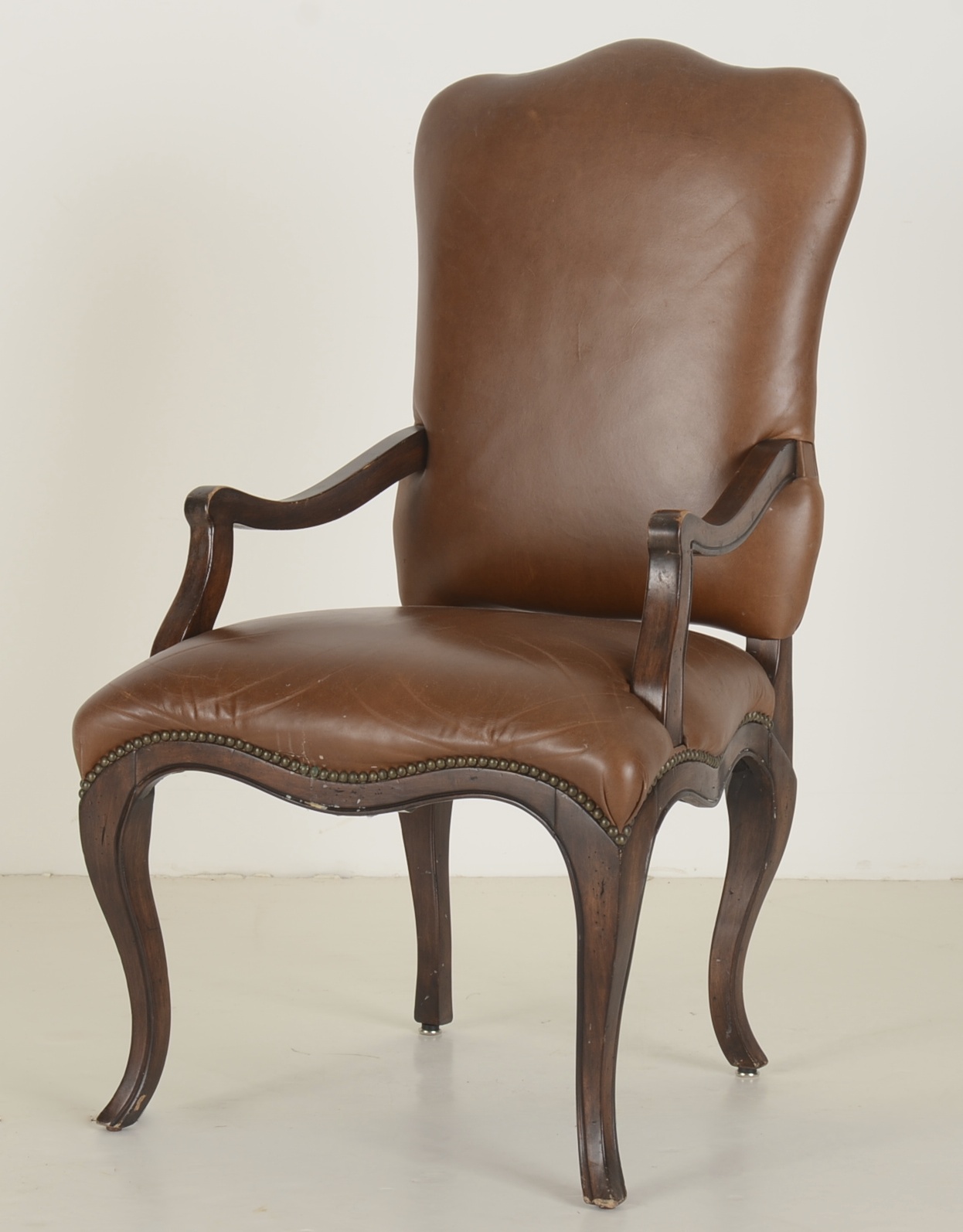 Pair of Vanguard Furniture Leather Couture Provincial Style Fauteuil Chairs