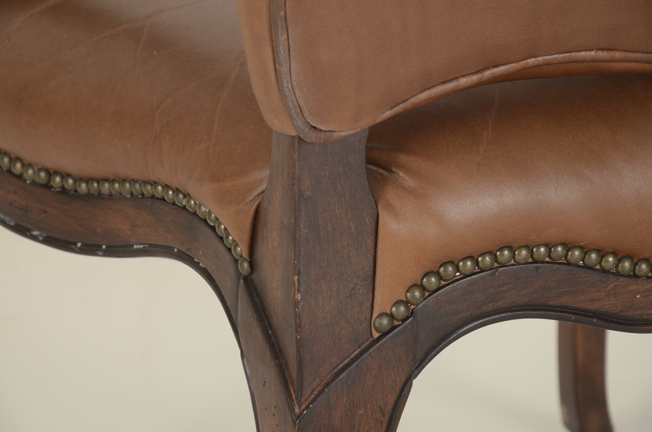 Pair of Vanguard Furniture Leather Couture Provincial Style Fauteuil Chairs