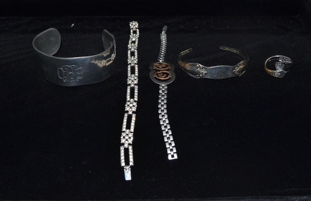 4 Vintage Silver Tone Bracelets & Ring