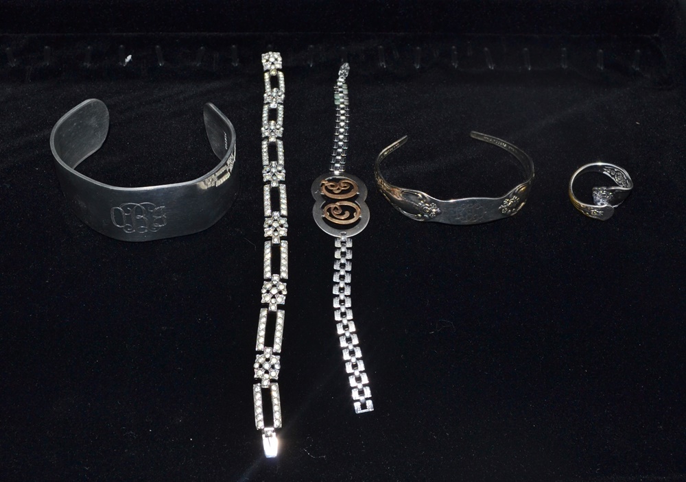 4 Vintage Silver Tone Bracelets & Ring