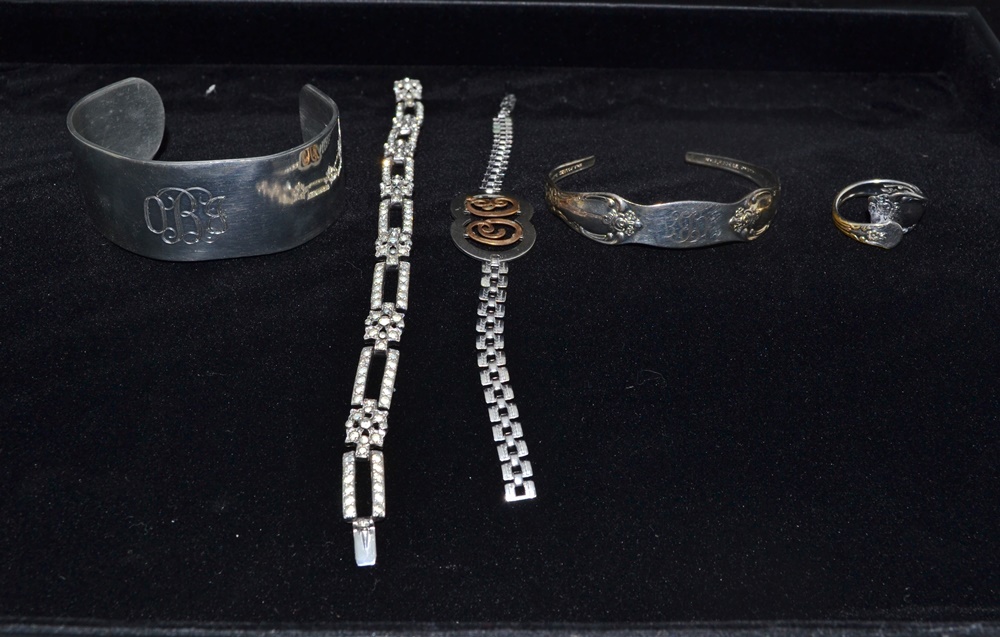 4 Vintage Silver Tone Bracelets & Ring