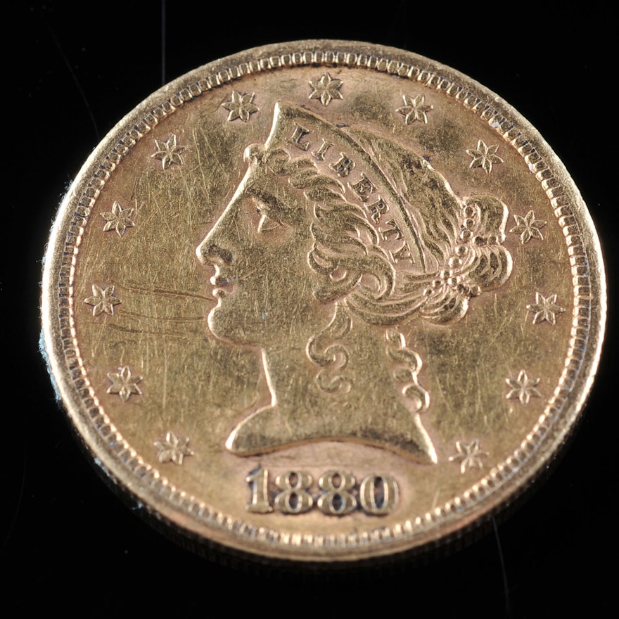 1880 S Liberty $5 gold coin